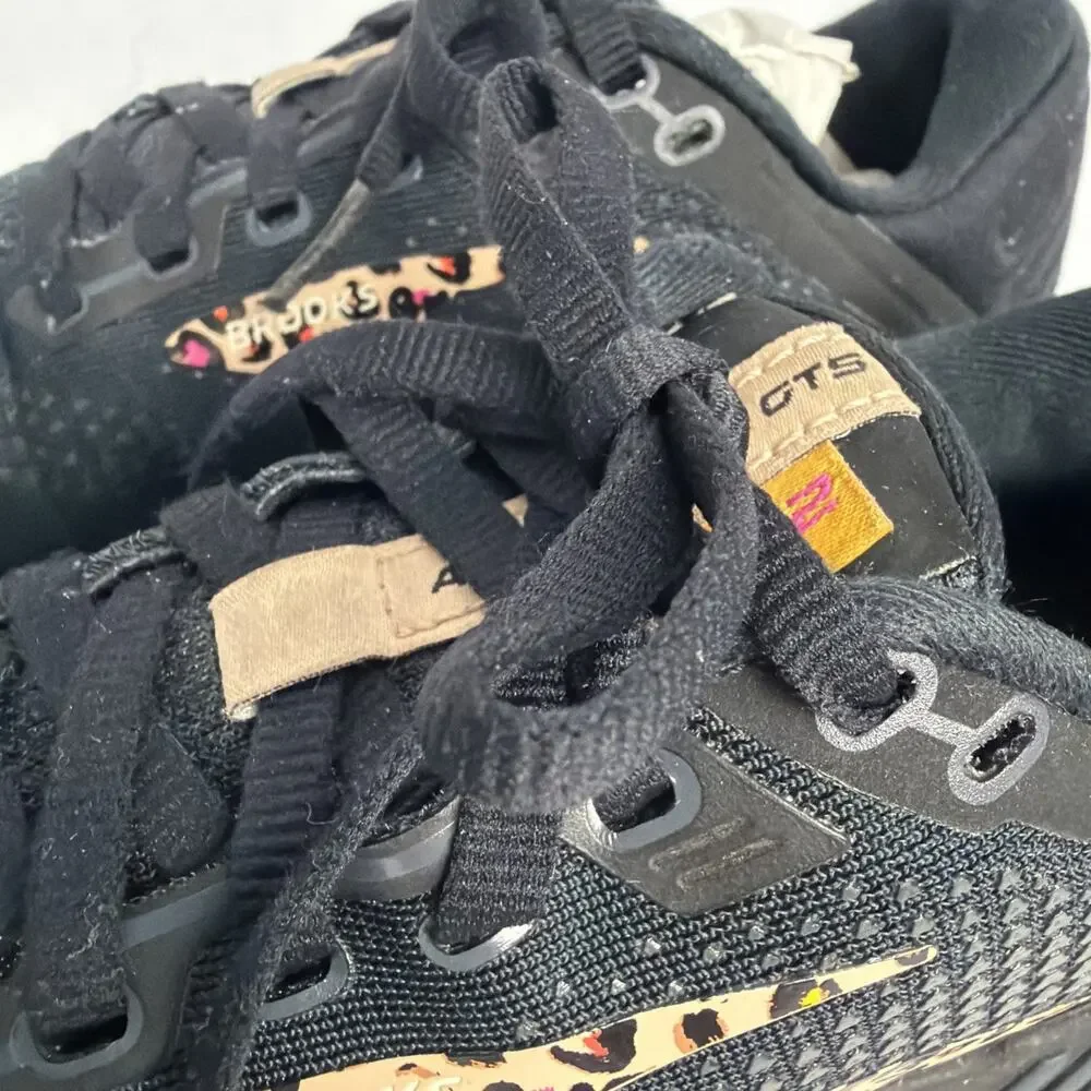 Brooks Adrenaline GTS 22 Womens 6.5 B Black Leopard Running Shoe